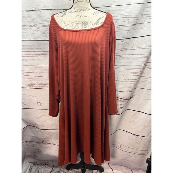 Old Navy Dresses & Skirts - Old Navy Womens 4X Rust Ribbed Knit Long Sleeve Scoop Neck Swing Dress NWT